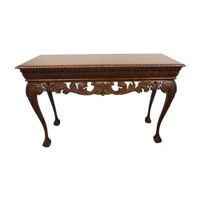 Elegant Carved Fine Reproduction Carved Mahogany Console Table With Carved Legs & Ball and Claw Feet; Perfect for use as a dining...