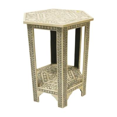 MOROCCAN BONE INLAID HEXAGONAL SIDE TABLE