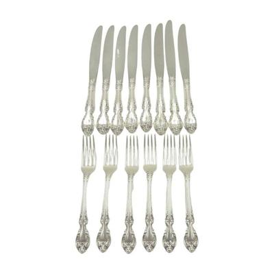 Six (6) Gorham Sterling Silver Forks in the Melrose Pattern. 7 1/". Approximate silver weight 382 grams. Eight (8) Gorham Sterling...