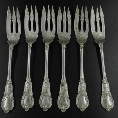 6 ANTIQUE 800 SILVER CONTINENTAL FISH FORKS
