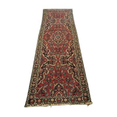 Antique c. 1910 Hand Knotted Persian Sarouk Runner. Measures 117" x 33.5".