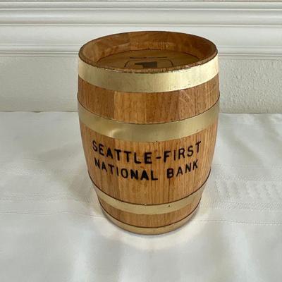 Vintage Seafirst Bank Barrel Piggy Bank