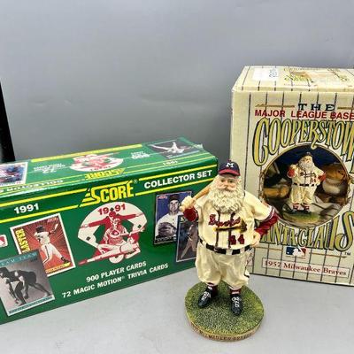 1991 Score Collector Set & Cooperstown Santa Claus Figurine
