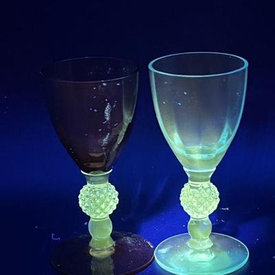 (2) Matching Antique Crystal Shot Glasses, UV Reactive
