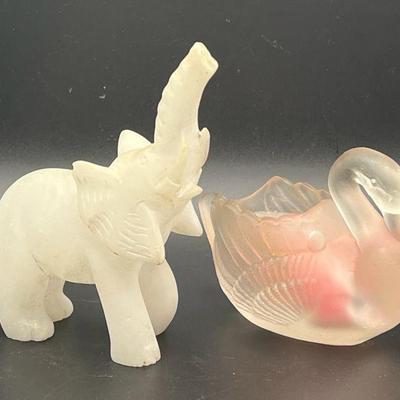(4) Animal Sculptures Lead Crystal Swans Bird Elephant

