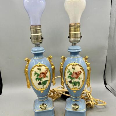 (2) Queen China 22 Karat Gold Hand Decorated Lamps
