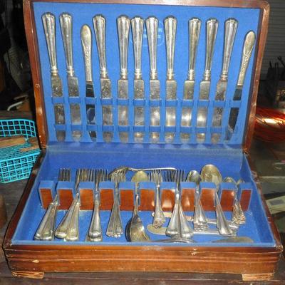 Box of silver plated flatware