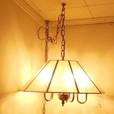 Brass & glass hanging corner lamp
