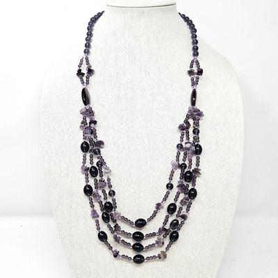  Long Amethyst Beaded Multi-Strand Necklace - Antique Replica - 32