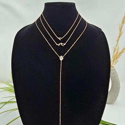  Zoe Chicco & Sirciam 14k Gold Layering Necklaces w/ Diamonds & Moonstone- lengths -14