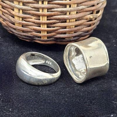 Set of Two Sterling Silver Women's Rings - Domed Ring sz 8.5 and Scalloped Edge Band sz 7.5