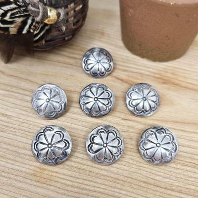 Set of Seven Vintage Navajo Sterling Conchos (Buttons) Each 3/4
