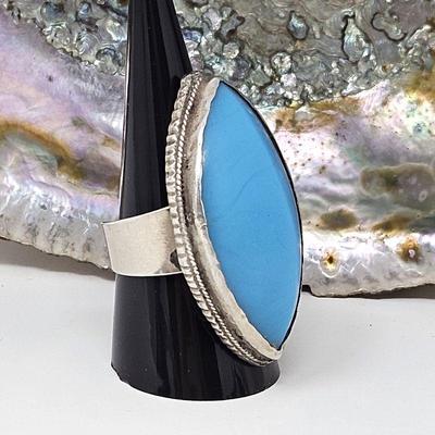 Large Sterling Silver Statement Ring with Large Blue Stone Almost 2