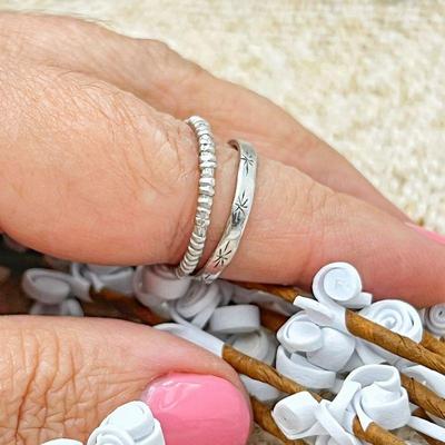 Platinum Gold Engraved and Hammered Ball Stackable Bands/Rings- Approx- 7.5