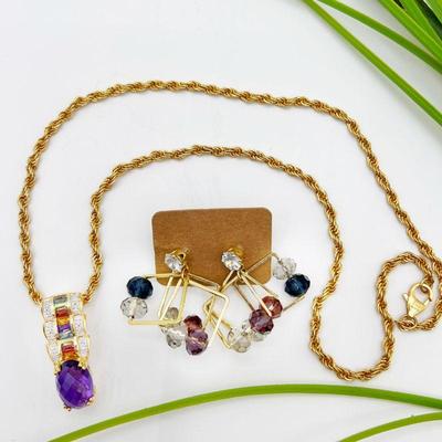  Beautiful 14k Yellow Gold Pendant or Enhancer w/ a Rainbow of Faceted Gemstones, Amethyst, Topaz, Citrine and more