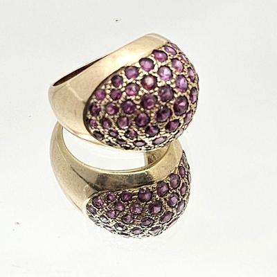 Antique 18k Gold Domed Ring w/ Fuchsia Gemstones- Size 6 - Total Weight 8.6g