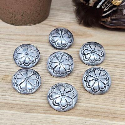Set of Seven Vintage Navajo Sterling Conchos (Buttons) Each 3/4