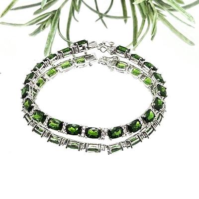 Green Chrome Diopside Silver Tennis Bracelet - Size 7.5 - Rhodium over Sterling