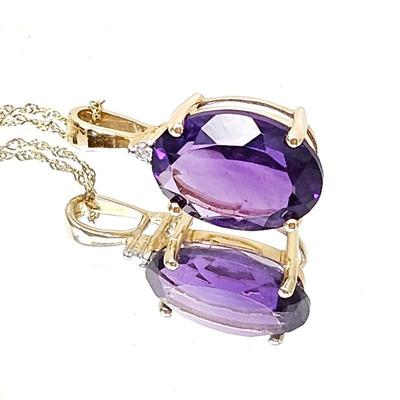 14k Necklace and Setting for Beautiful Amethyst Stone w/ Small Diamond Pendant From Macy's - NWT - 18