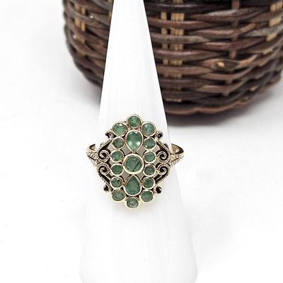 Lot #52 - Gold Ring 10k with Filigree Design and a Blanket of Peridot Gems - Ring Size 6.5 - Total Weight 3g