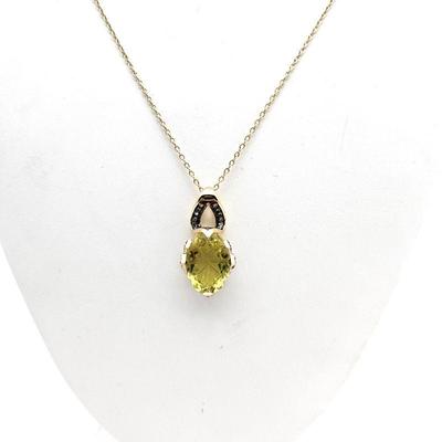 Pretty and Delicate Lemon Quartz Pendant Necklace in 18k Plated Sterling - 18"L Necklace