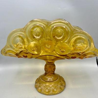 L.E. Smith Moon And Stars Vintage Footed Amber Glass Banana Boat
