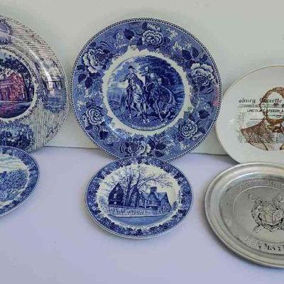 (6) Historical Moment Plates
Four Old English Staffordshire Ware decorative plates of various historical moments. Gettysburg Lincoln...