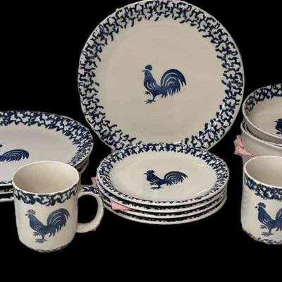 Rooster country blue dishes