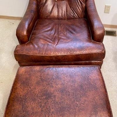 Leather tufted back chair and Ottoman 