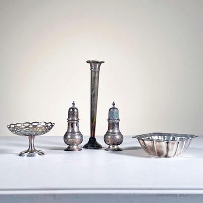 (5PC) MISC. STERLING SILVER & OTHER SILVER | Including a reed and Barton sterling Windsor bowl (3.1oz), an English open work miniature...