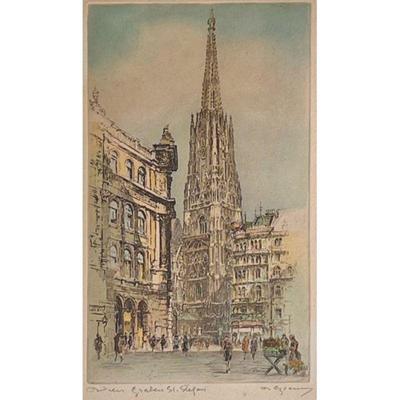 SIGNED VIENNA CATHEDRAL PRINT | Vienna, St Stephen print signed in lower right corner. 11.25 x 7in (sight) - l. 12.25 x h. 17 in 