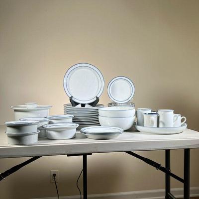 (48PC) DANSK DESIGNS DISH SET | Includes: 12 dinner plates, 15 small plates, 6 soup bowls, 2 larger bowls, 2 large serving bowls, large...