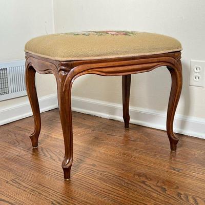 NEEDLEPOINT FOOTSTOOL | l. 21 x w. 16 x h. 18.5 in 