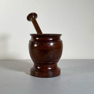 WOOD MORTAR AND PESTLE | Wooden mortar and pestle for medicinal use. - h. 6 x dia. 5 in (pestle) 