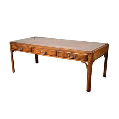 GLASS TOP COFFEE TABLE | Large glass-top coffee table with 3 drawers. - l. 51.25 x w. 23.5 x h. 19.5 in 