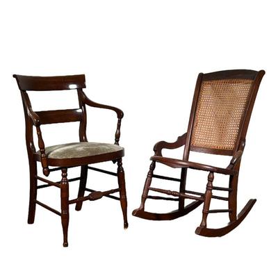 (2PC) ANTIQUE CHAIRS | Including an armchair and a Victorian rocker. - l. 30 x w. 21 x h. 34 in (rocker) 