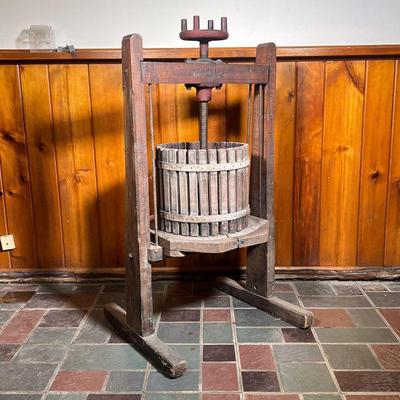 KEYSTONE WINE PRESS | â€œKeystone Farm Machine Co. York PA. No. 2 1/2.â€ Farm fruit press with green stencilling on sides. Wood and...