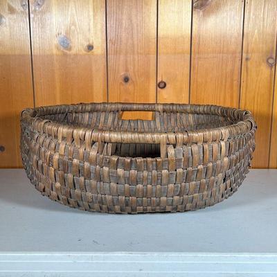 VINTAGE SPLINT BASKET | Large Vintage Splint Basket with handle openings. Great color and patina. - h. 9 x dia. 23 in 