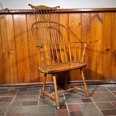COMB-BACK WINDSOR CHAIR | 19th C Comb-Back Windsor Chair in natural finish, underside shows the old dark green paint. Chair has...