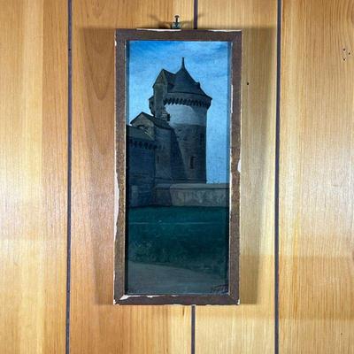 THE STONE TOWER PAINTING. | The stone tower Oil on board of a Stone Tower signed lower right Edder. Note on back â€œ Miss Edder July 21...