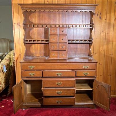 PA HOUSE HUTCH | PA House Maple Hutch with four drawers in top and seven drawers in bottom with two cupboards. Engraved Chippendale...