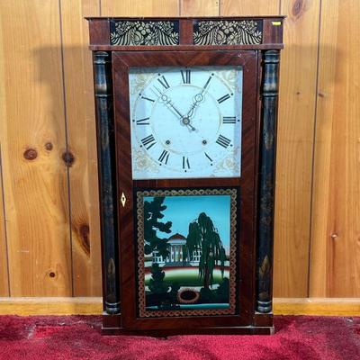 HENRY TERRY COLUMN & CORNICE CLOCK | â€œMade and Sold at Plymouth Conn. by Henry Terry & Co.â€ Mahogany Column and Cornice Clock with...