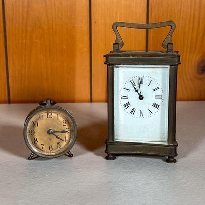 (2PC) FRENCH CARRIAGE CLOCK & ANSONIA BEE CLOCK | Two small clocks include: (1) French Carriage Clock marked â€œMade in France. Qualite...