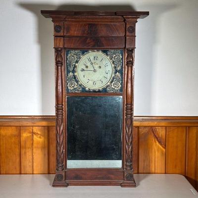 ASA MUNGER COLUMN & CORNICE CLOCK | â€œA. Munger Patent Brass Eight Day Clocks And Time Pieces Auburnâ€. Mahogany Column & Cornice Clock...