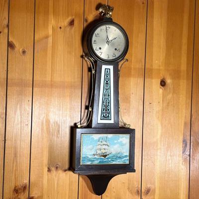 NEW HAVEN "WHITNEY" BANJO CLOCK | â€œThe New Haven Click Co. Conn. Est.1817â€ Mahogany â€œ Whitneyâ€ Banjo Clock with Reverse...