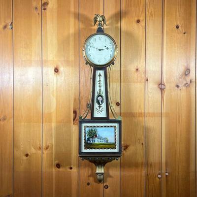 WALTHAM G. WASHINGTON BANJO CLOCK | Waltham Watch Company George Washington Banjo Clock in Mahogany. Had brass side rails, metal dial...