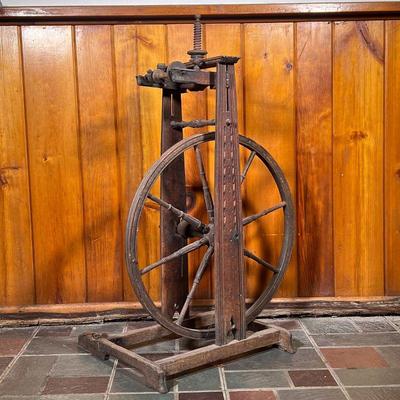 ENGLISH 18TH C SPINNING WHEEL | An incredible early example of a Spinning Wheel with date, initials and chip carving decoration on top...
