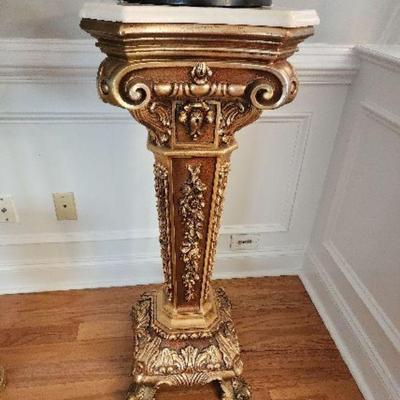 Gilt Pedestal w/ White Marble Top