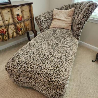 Post Modern Kagan Style Fan Shaped Barrel Back Leopard Print Chaise Lounge