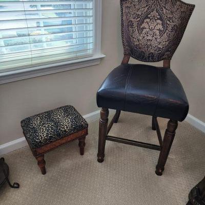 Accent Chair and Leopard Print Foot Stool